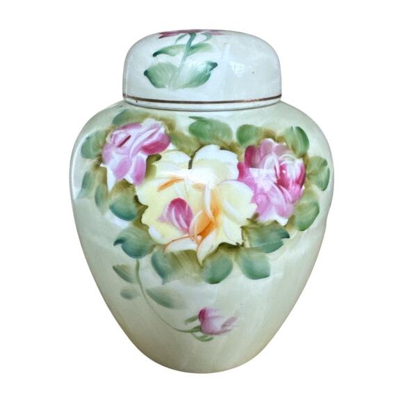 Vintage Andrea by Sadek Green Floral Lidded Ginger Jar - Picture 1 of 10